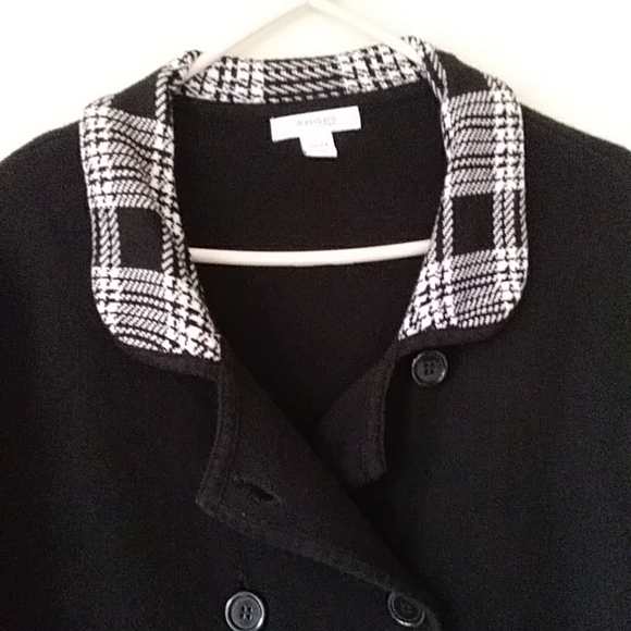 Dressbarn Woman Double Breasted Pleated Plaid Sweater Jacket 22/24 Black White - Picture 6 of 14